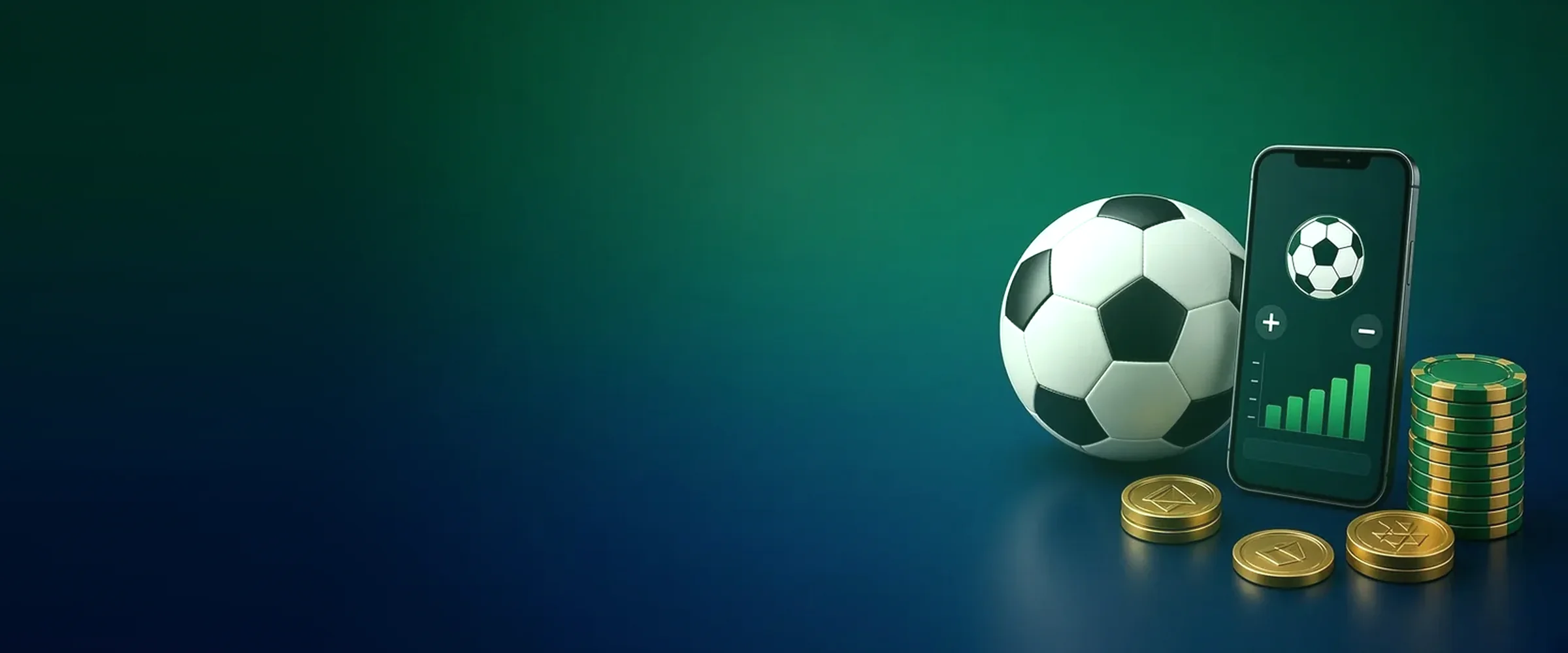 Soccer ball, crypto coins and a betting app on a phone, 1xBit