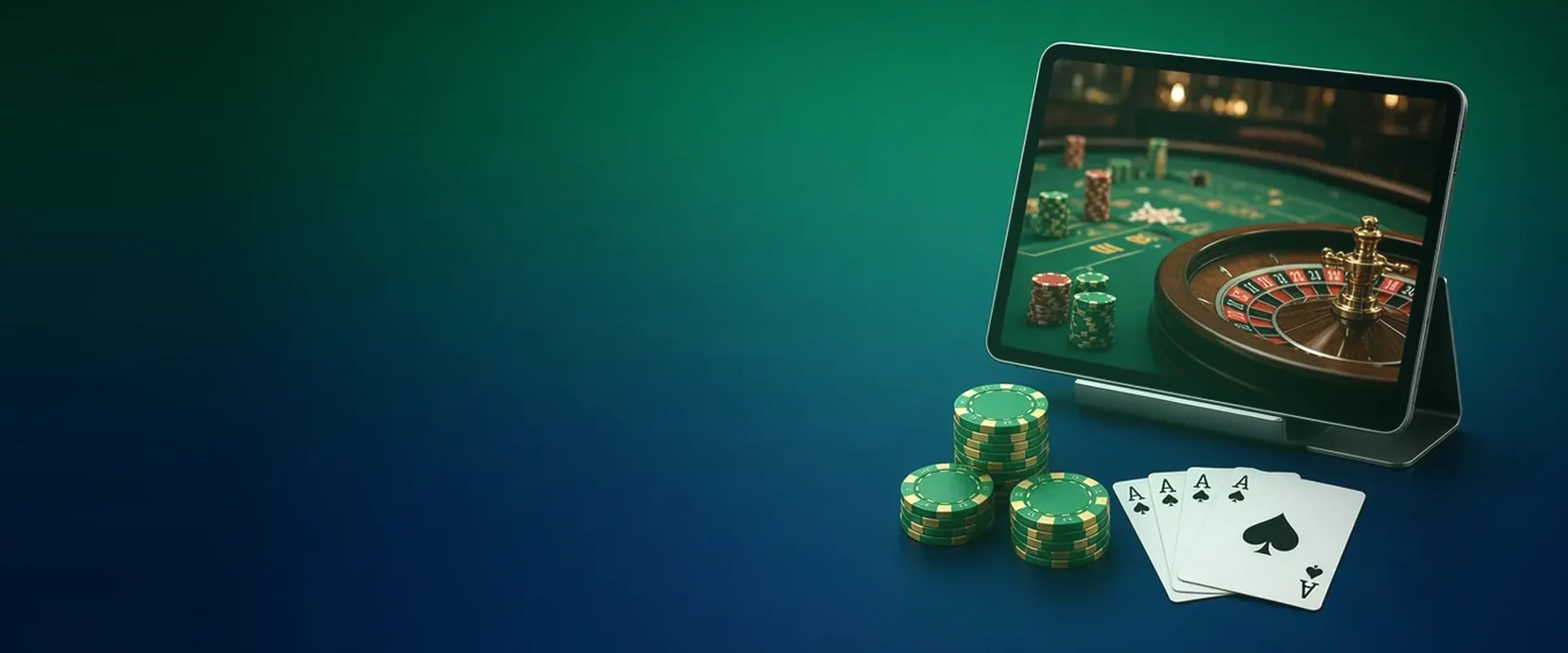 Live roulette stream on a tablet with chips and cards, live dealer casinos by BV.Casino