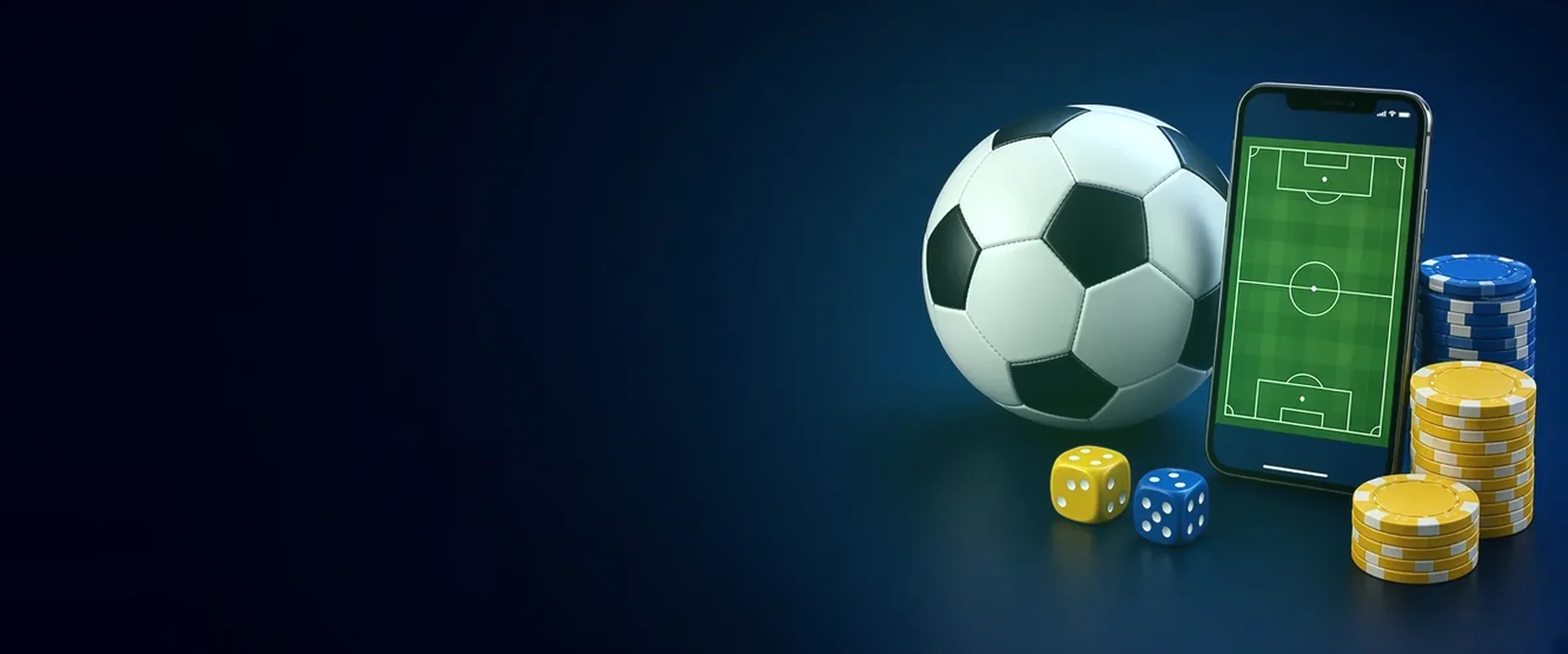 Soccer ball, chips and a betting app on a phone, Megapari