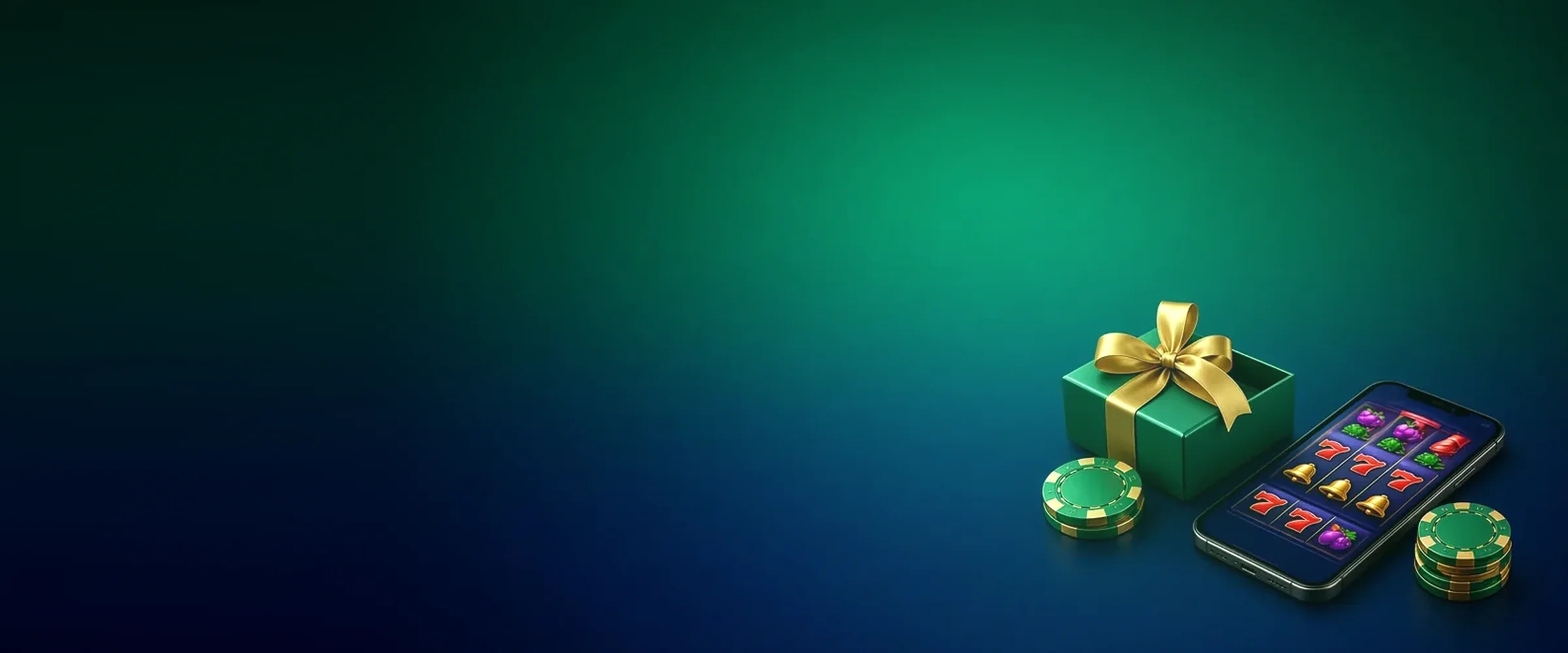 Gift box, chips and a phone with a slot game, no deposit casino bonus by BV.Casino