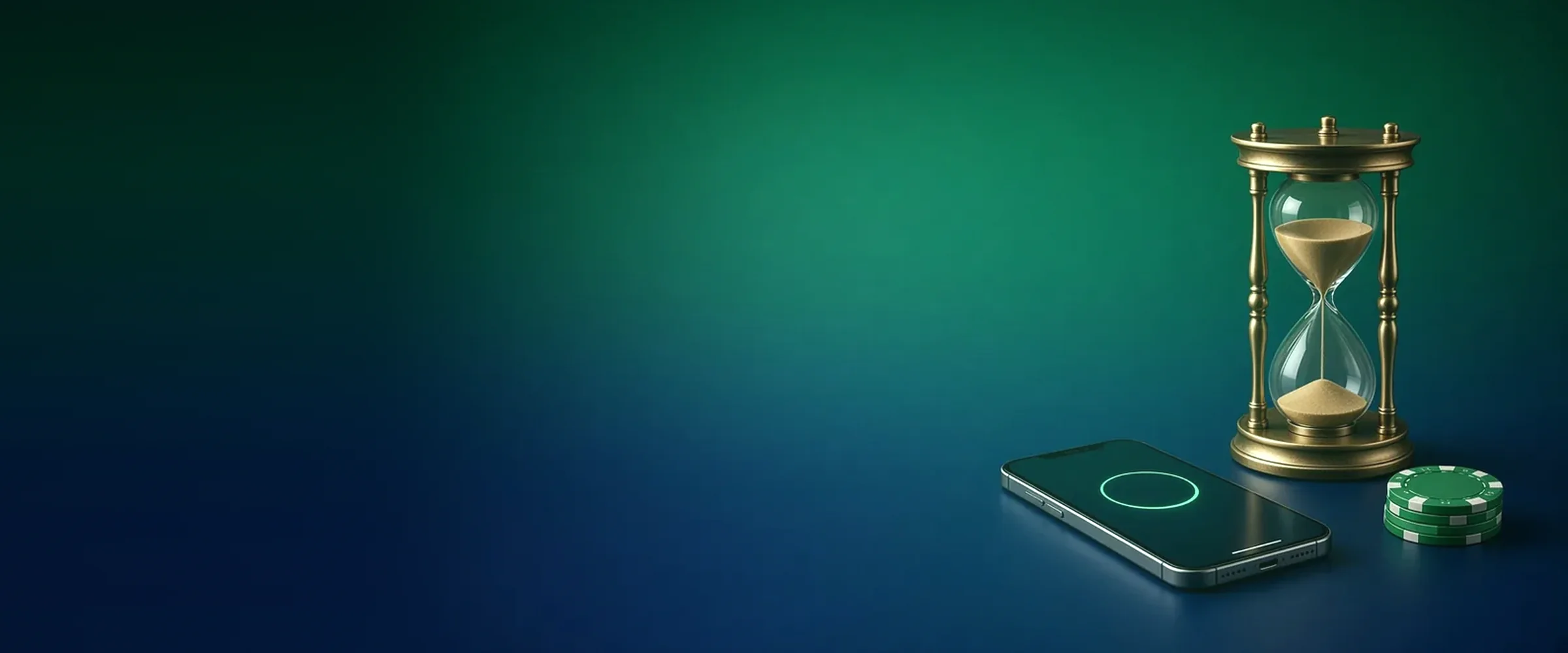 Hourglass beside a phone with a session timer, responsible gambling tools